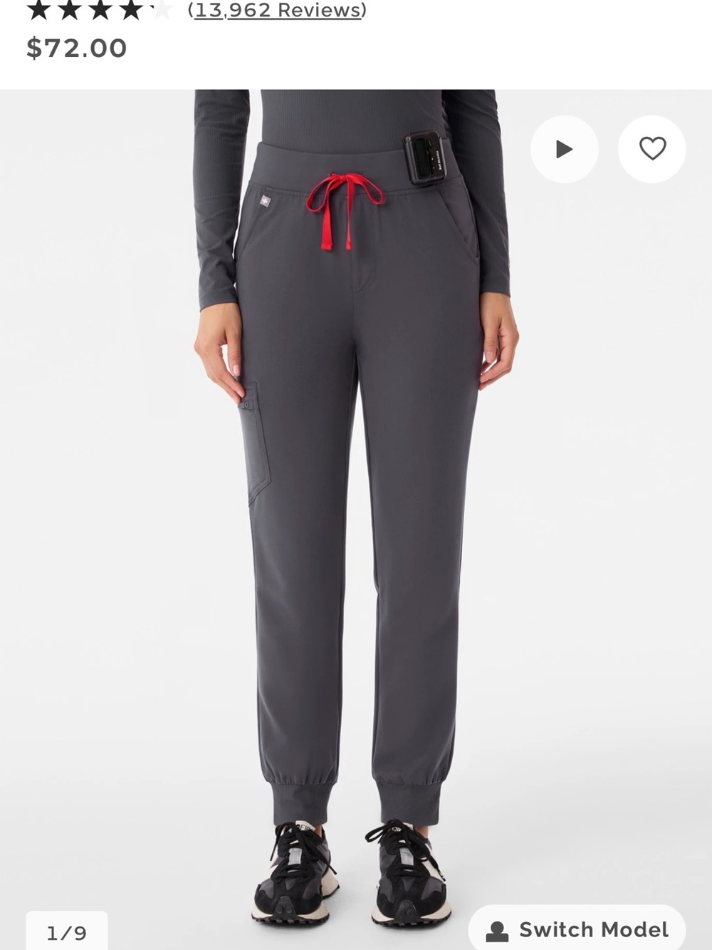 Figs Charcoal high waisted Jogger Pants with Red Drawstring - Women